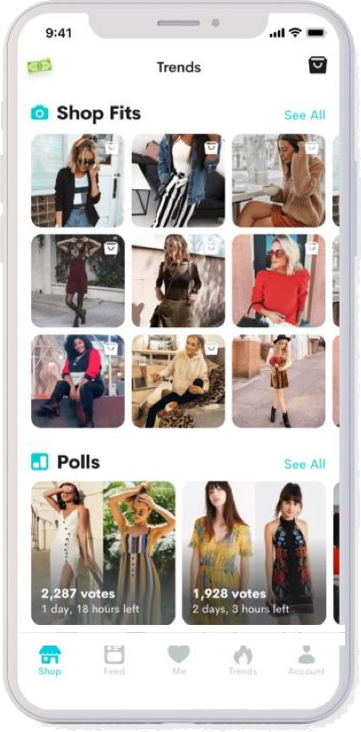 Dote’s Trends feed: outfits to shop, and polls